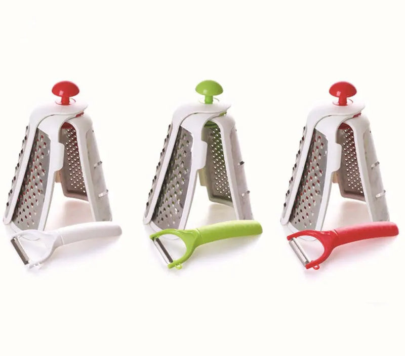 Collapsible grater for home use kitchen gadget with stainless steel blades, 24.5 cm width multi-functional grating tool in red or green colour for cheese, vegetables and more