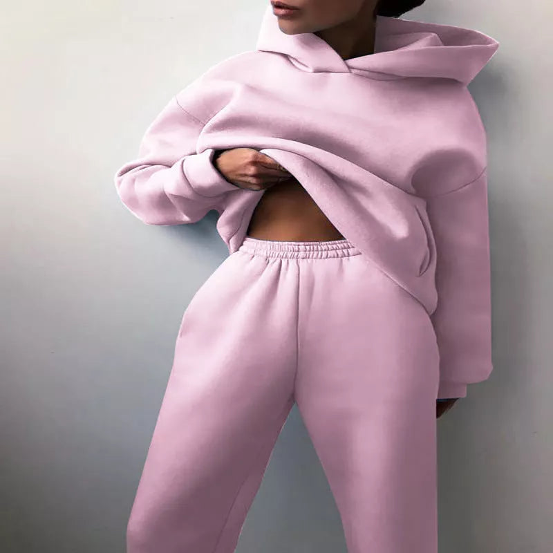 Women's casual hooded sweater two-piece suit in corduroy fabric, available in multiple colours and sizes
