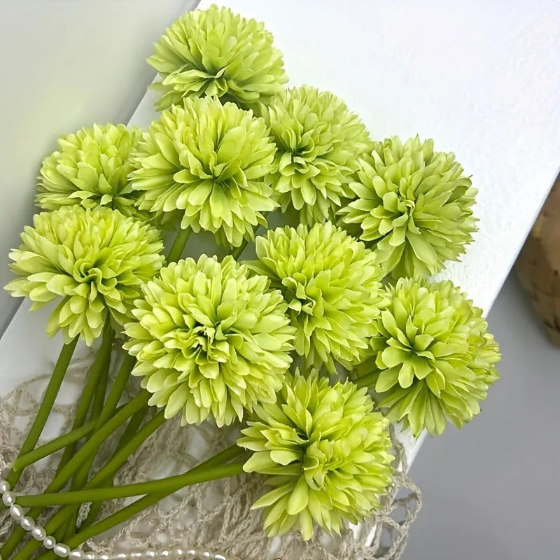 Silk artificial flower desktop decoration in green colour options measuring 20cm tall