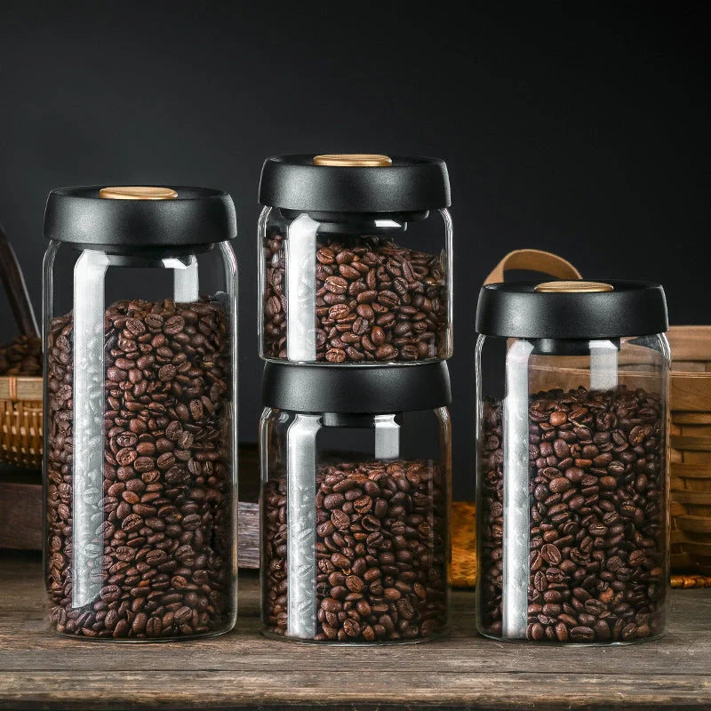Premium vacuum sealed glass canister set for coffee and dry food storage