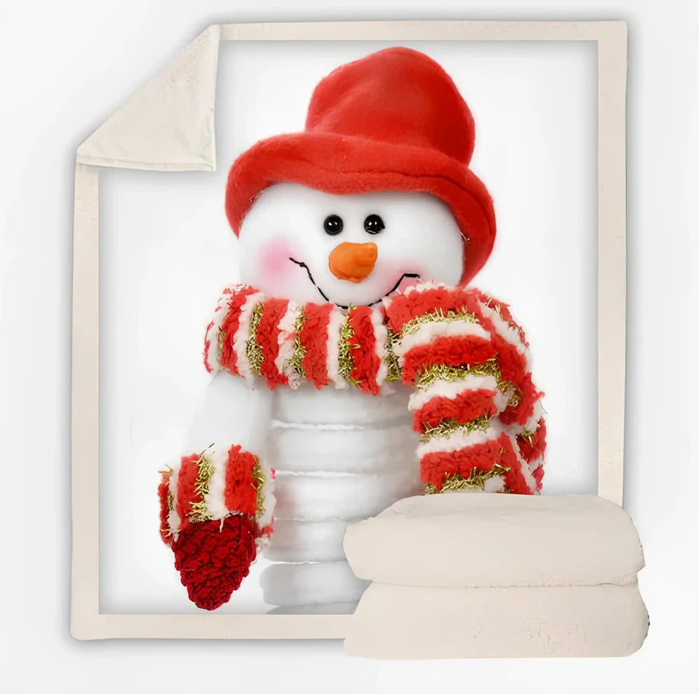 Christmas pattern coral fleece blanket on sofa showing HD printing detail and modern minimalist design