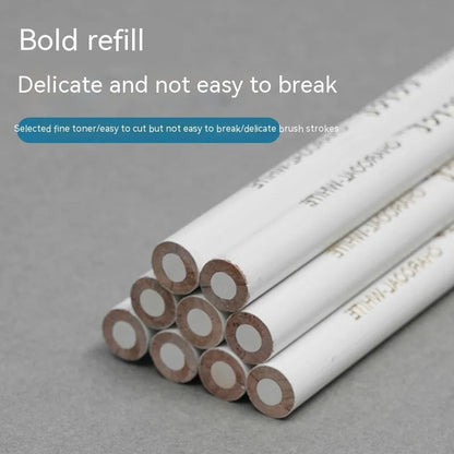 Three white charcoal pencils with wooden barrels for sketching on dark paper, 144 sets per box