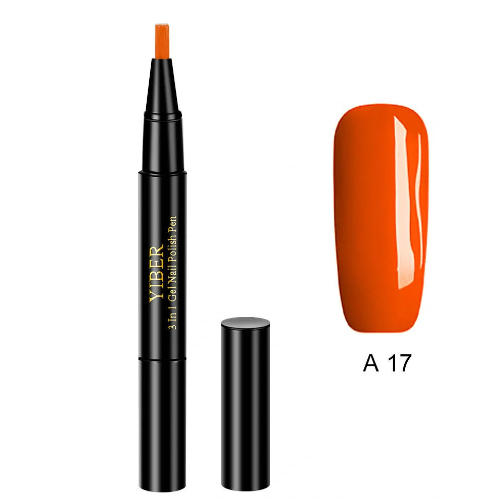 3-in-1 Gel Nail Varnish Pen with Glitter for One-Step Nail Art