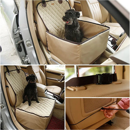 Waterproof nylon pet seat cover for car, 45x45x58cm, black grey beige, with adjustable strap