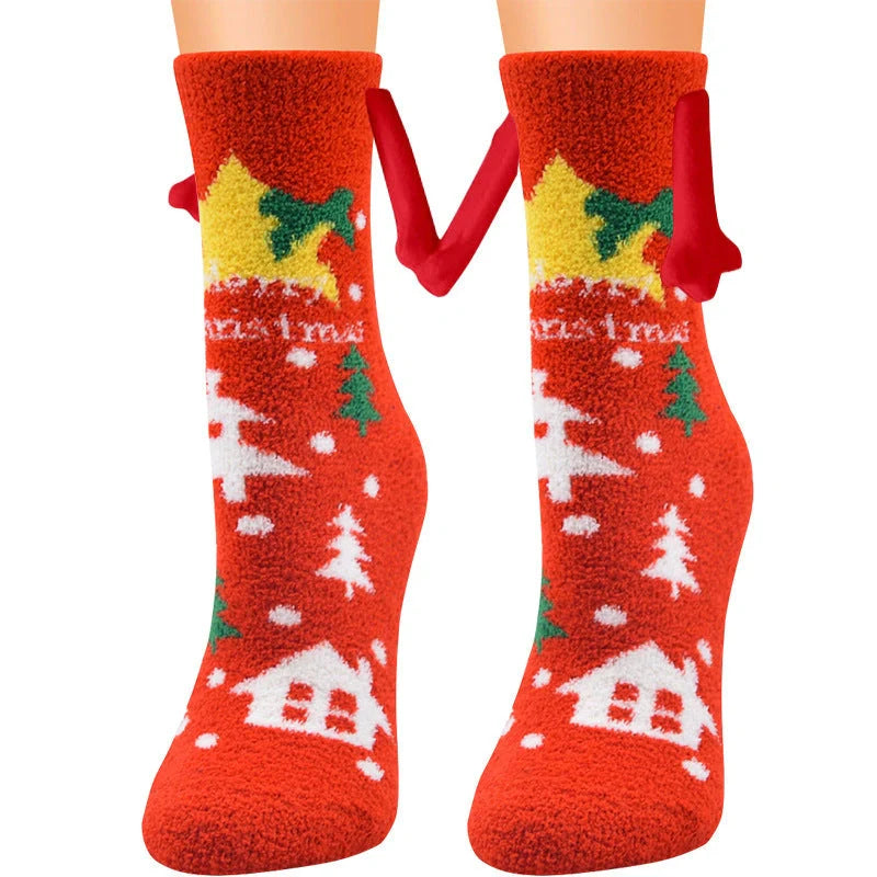 Christmas couple socks with magnetic suction feature for hand holding, in various animal patterns