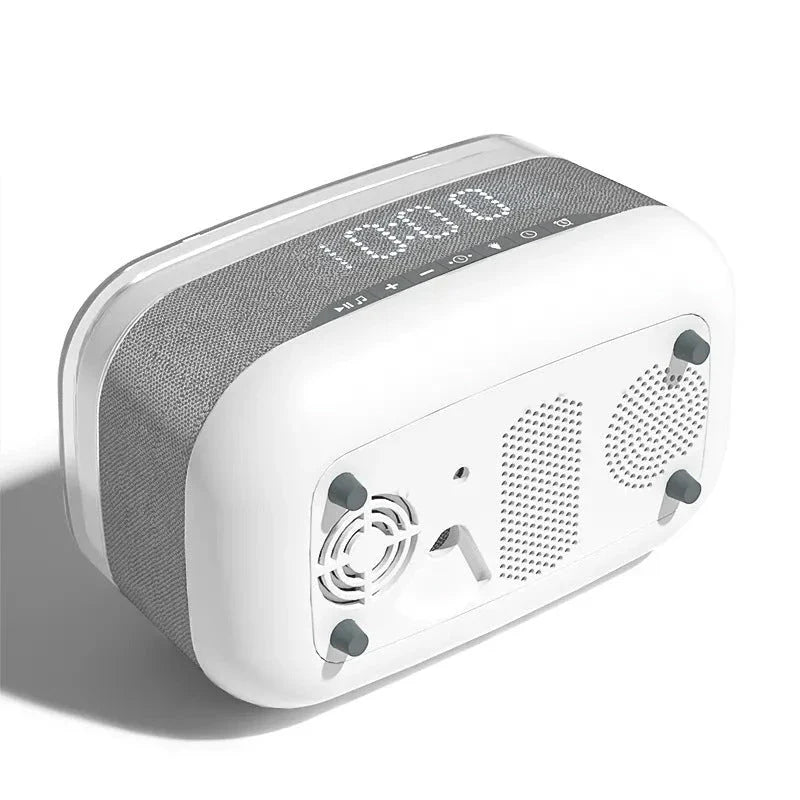 Multifunctional Bluetooth alarm clock with wireless charging, night light, and premium speaker