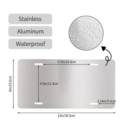 White aluminium front license plate with full-width custom printing area, one size, for cars and trucks