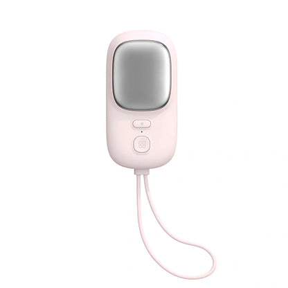 White USB neck fan with flexible band and ice muscle repair function showing 3-speed control