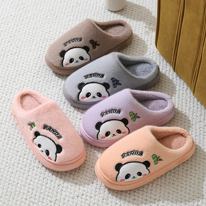 Cozy and stylish panda-themed plush slippers with a thick, cushioned sole for maximum comfort around the house