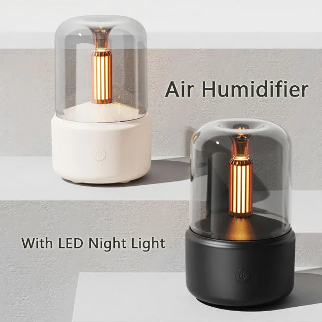 Candlelight Aroma Diffuser Portable 120ml USB Electric Air Humidifier Cool Mist Maker Fogger 8-12 Hours with LED Night Light for Home Aromatherapy in Beige or Black