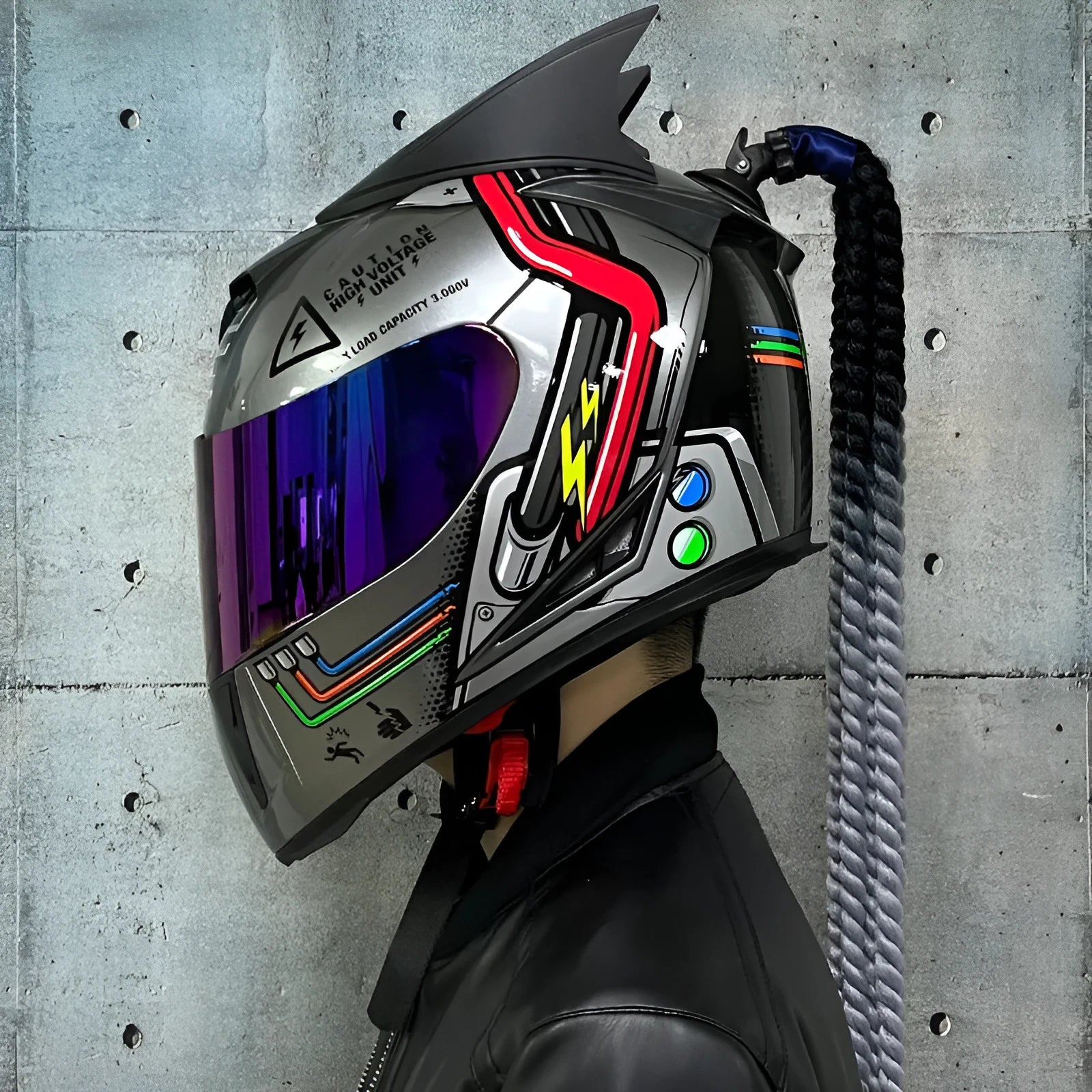 Couples' Dirty Braids full-face motorcycle helmet in ABS construction with graphic design options