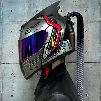 Couples' Dirty Braids full-face motorcycle helmet in ABS construction with graphic design options