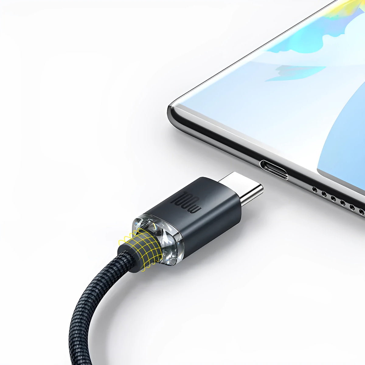 USB to Type C fast charging data cable 100W 1.2m braided aluminium alloy casing black blue purple