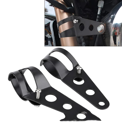 Black iron motorcycle headlamp support bracket pair for retro bike modification