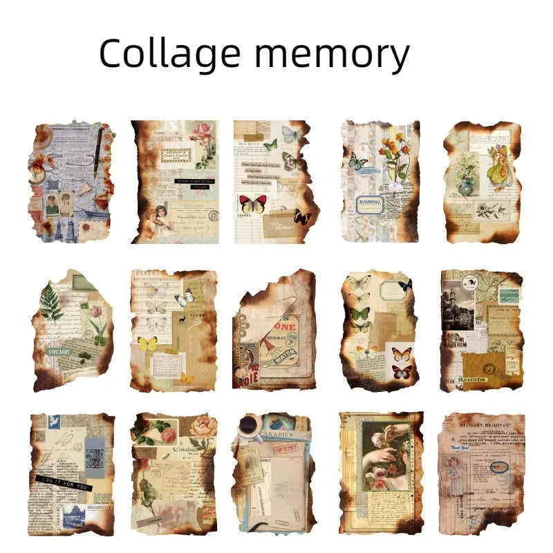 Sugar Poem burnt fragments paper set showing irregular shaped retro pieces in various themes