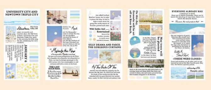 Pack of 20 rectangular paper stickers featuring famous landscape painting artworks.