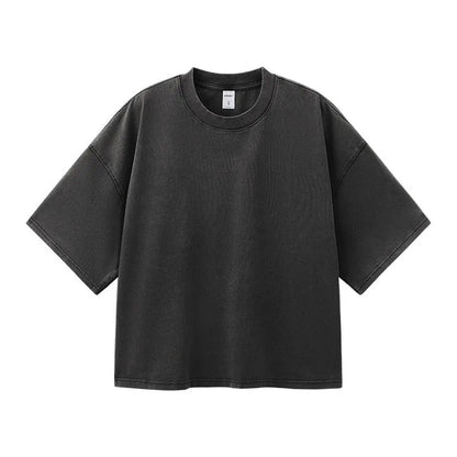 Men's vintage cotton t-shirt with loose fit, drop-shoulder sleeves, and washed-out finish in khaki light colour