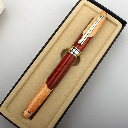 Metal pen with wooden styling and carrying bag for office or personal use