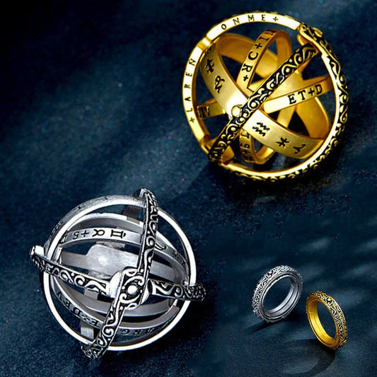Astronomical ball ring necklace with flip deformation feature in silver and gold