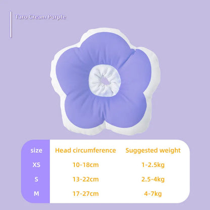 Adjustable cotton cat recovery collar with solar flower design in various colours
