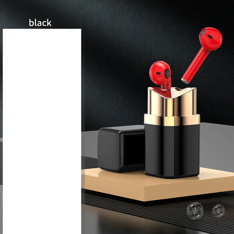 Stylish wireless earbuds with noise cancellation, featuring a lipstick-inspired design and premium materials for a comfortable, high-quality audio experience.