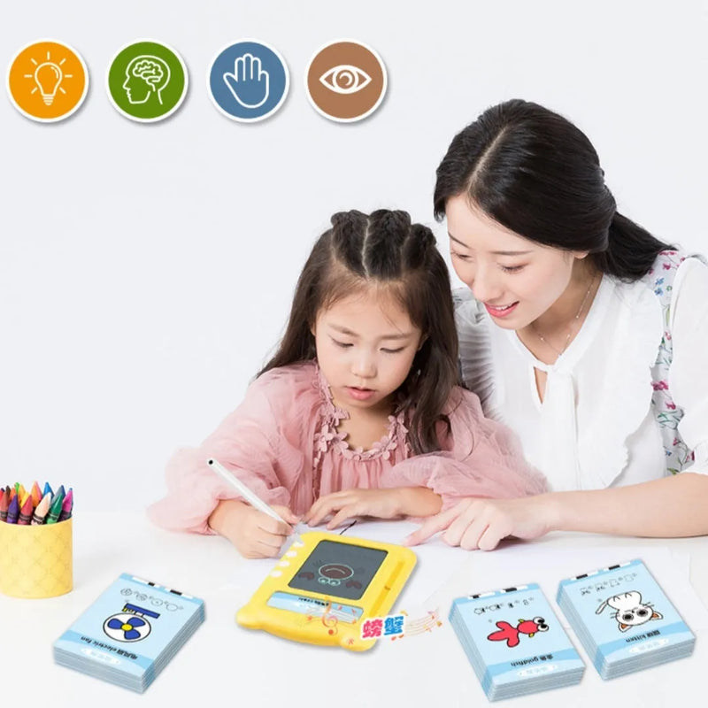 Educational Bilingual Card Early Learning Machine for Kids, Yellow ABS Host with 254mm x 180mm x 50mm Size, Uses 3 AAA Batteries, Includes Early Learning Machine Standard 50 Cards or High-End 100 Cards for Letter and Hanzi Recognition