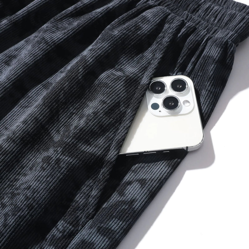 Men's summer athletic shorts in corduroy camouflage pattern with micro elasticity, high waist, and straight-leg design for daily wear, available in white, grey, and black colours in sizes S to 3XL
