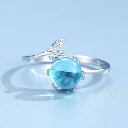 Adjustable mermaid tail ring in silver with zircon inlays