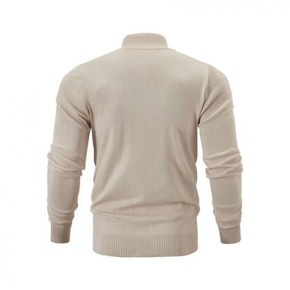 Cotton zipper front sweater with stand collar in multiple colour options showing loose fit