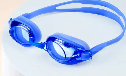 HD waterproof non-fogging swimming goggles in black, available in plain or myopia corrective versions with a case.