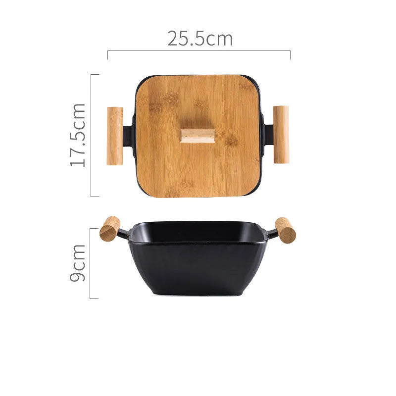 Irregular shaped porcelain ceramic bowl with lid in black, green, pink, or white colour options