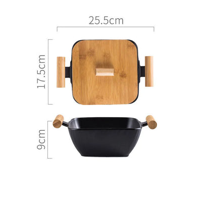 Irregular shaped porcelain ceramic bowl with lid in black, green, pink, or white colour options