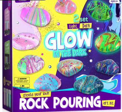 DIY children's educational craft kit with five set styles for ages 6+, including animal pom-pom and glow-in-the-dark fluid stone sets.