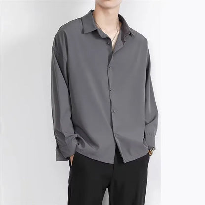 Men's Korean-style slim fit casual shirt in chemical fibre blend fabric available in white black and dark grey