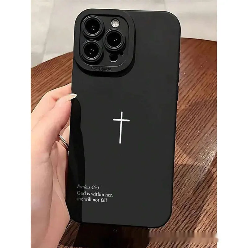 Black TPU phone case with dark cross design, all-inclusive, for Apple iPhone 11-16 and XS Max