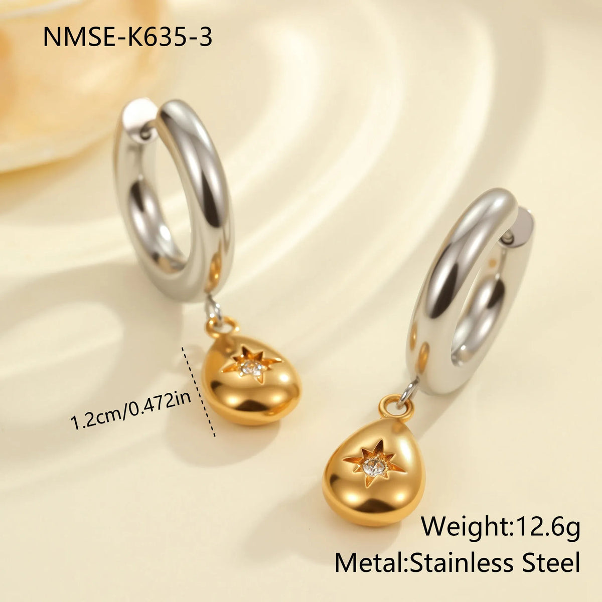 Stainless steel Christmas tree earrings with 18K electroplated finish and heart-shaped star ornament designs