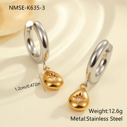 Stainless steel Christmas tree earrings with 18K electroplated finish and heart-shaped star ornament designs