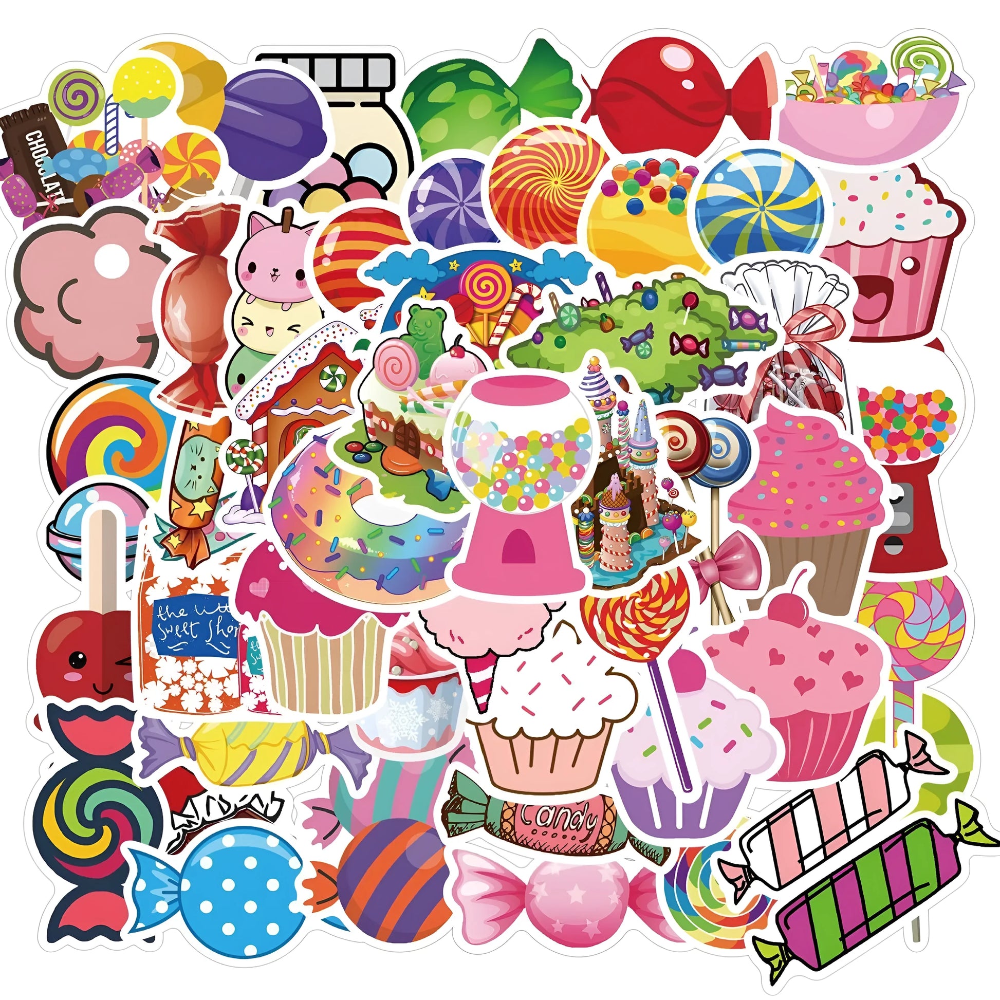 Candy series graffiti colour sticker pack with 50 colourful cartoon adhesive stickers