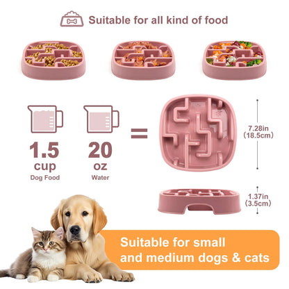 Square maze pattern slow feeder bowl for dogs and cats with anti-slip base in macaron colour.