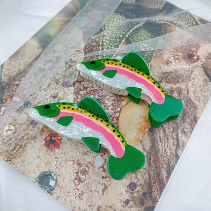 Dark green PVC hair clip with detailed carp design measuring 8cm in length