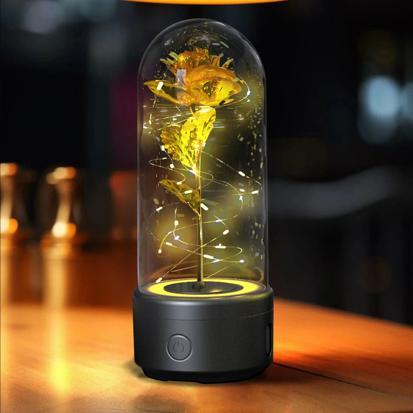 Elegant rose-themed LED light and Bluetooth speaker for romantic ambience and immersive audio experiences