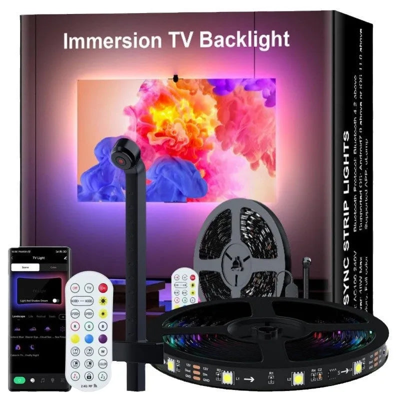 5-metre long RGB LED light strip with remote control for desktop and TV background screen synchronisation