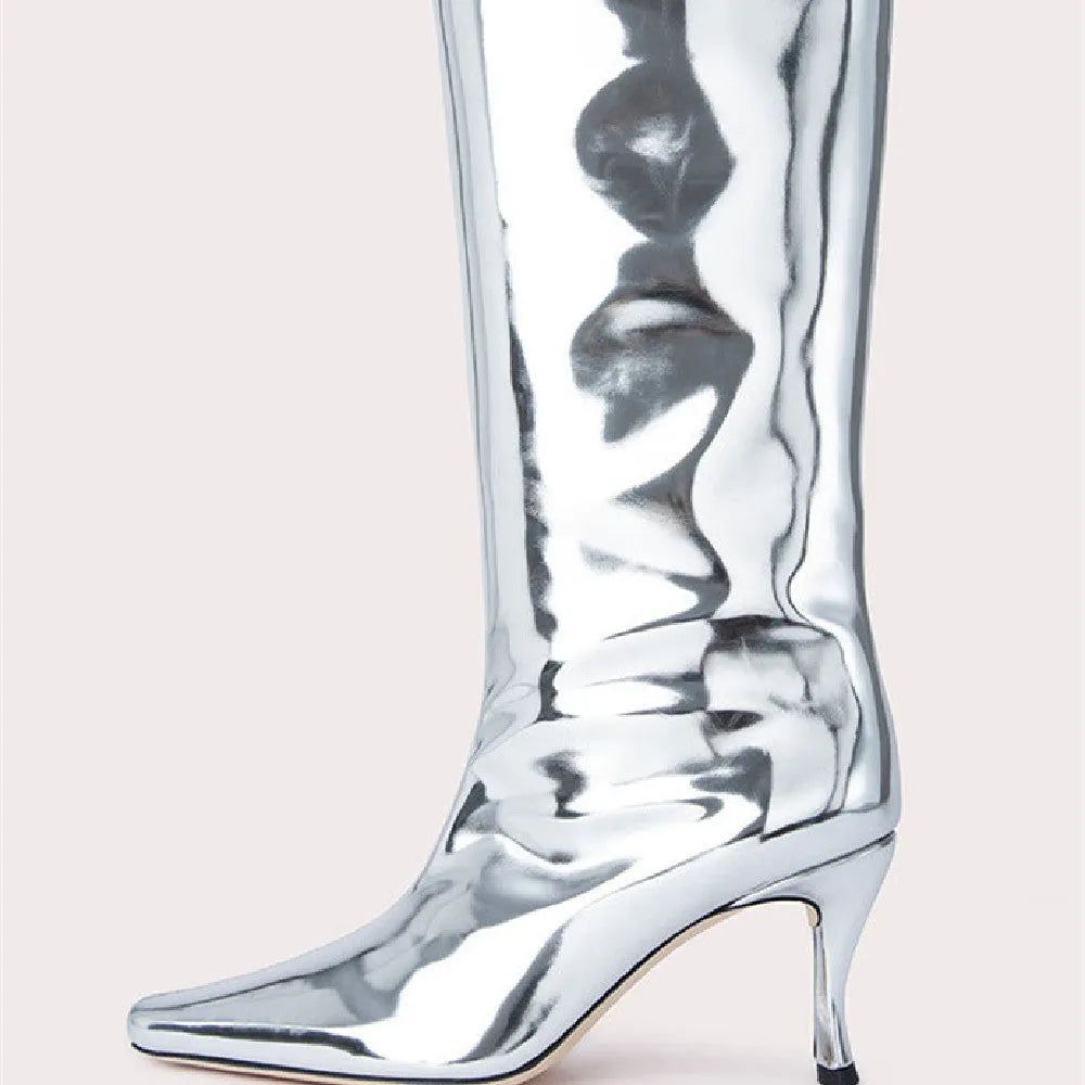A pair of women's black square-toe cowboy boots made from microfiber leather.
