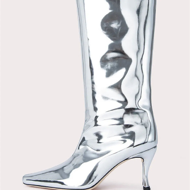 Women's cowboy boots in a new square-toe design, made from microfiber material, available in UK sizes 35 to 43 and a choice of eight colours including black, dark red, and snake pattern.