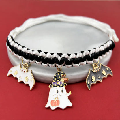 Halloween pet collar decoration with zinc alloy charms in pumpkin bat design on a black collar