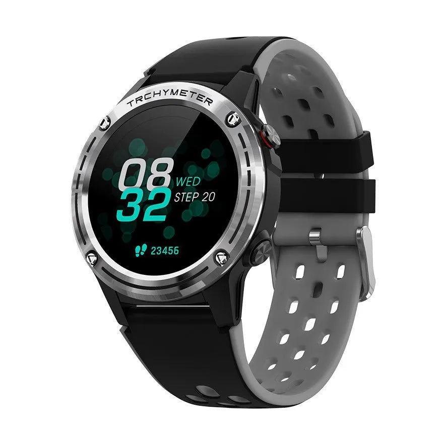 GPS smart sports watch with silicone strap in multiple colours on a wrist.