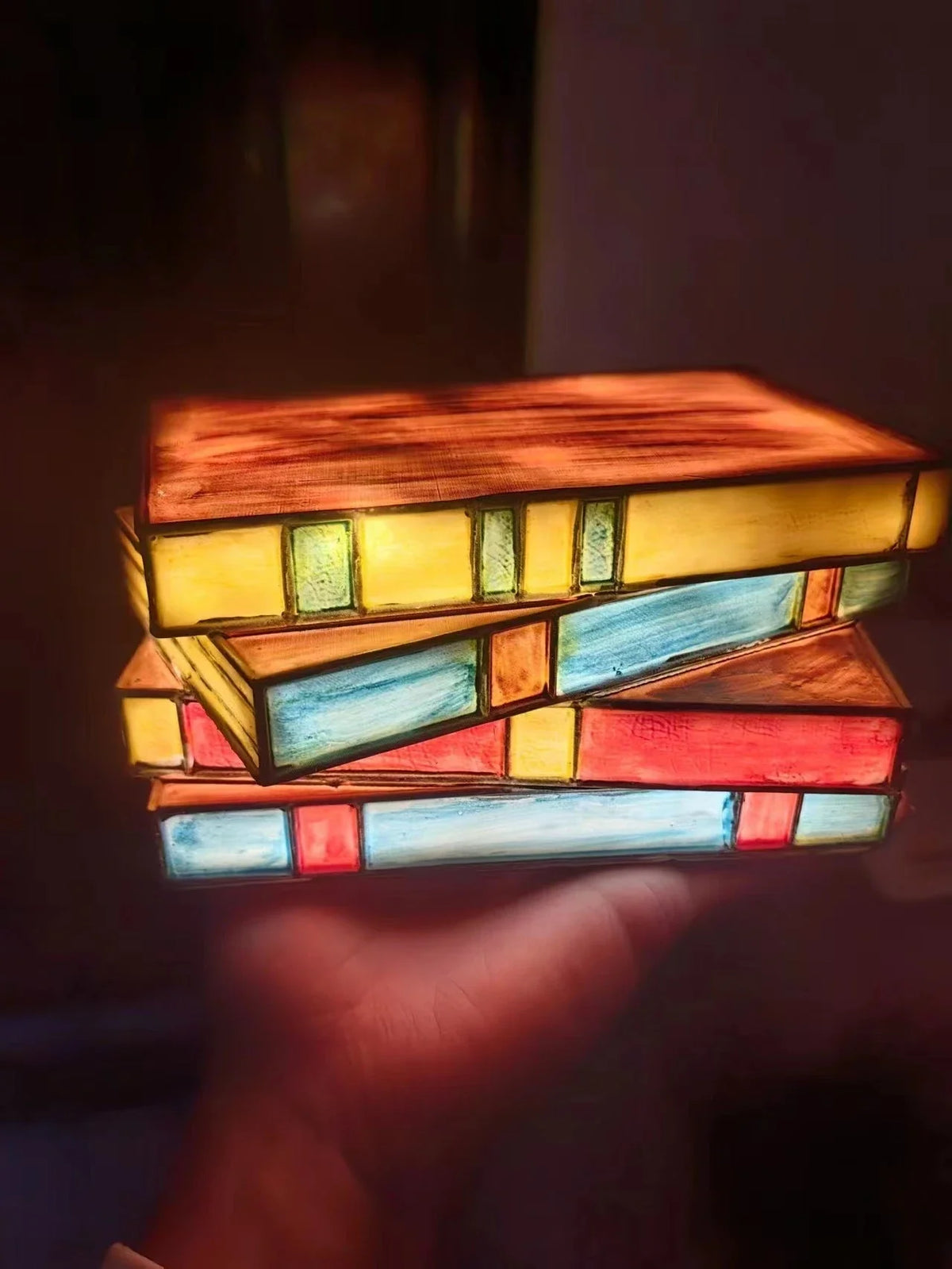 Vintage Stained Glass Stacked Books Lamp - Unique Desk Lighting for ...