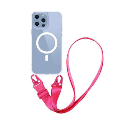 Magnetic lanyard crossbody transparent phone case for iPhone 16 series in TPU PC with anti-fall back cover