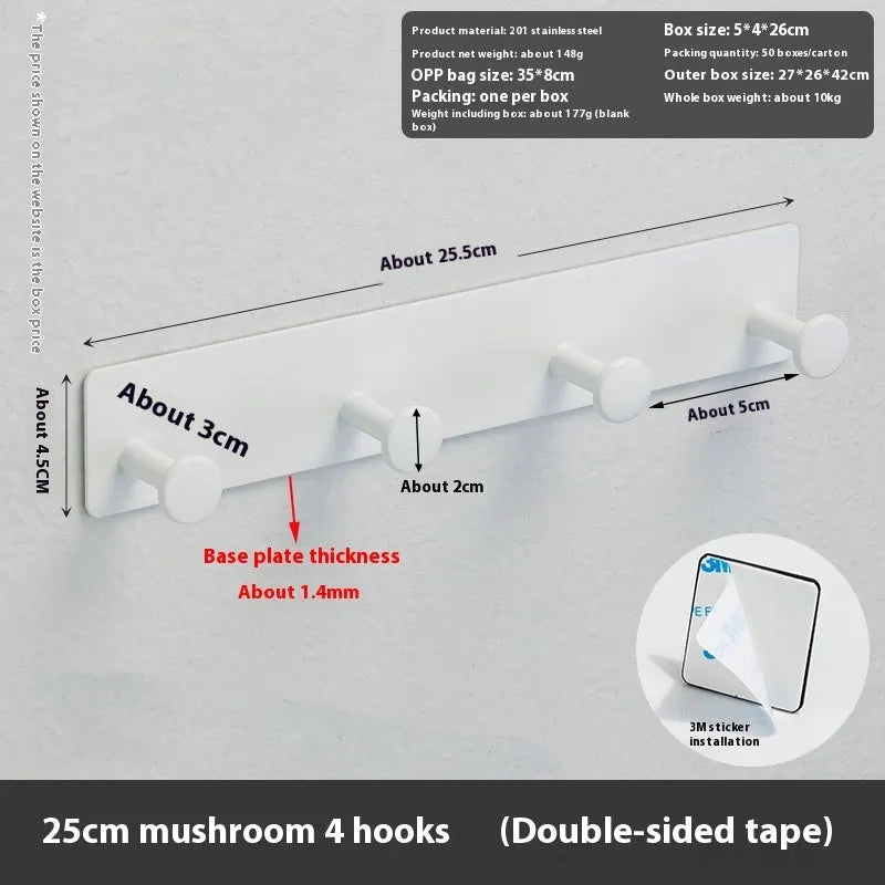 Punch-free wall hanging screwless shower door rear clothes hook: 5kg load capacity, uses strong adhesive tape for damage-free installation, available in black or white with 2-4 hooks
