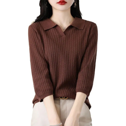Women's loose slimming inner sweater with stripe pattern, long sleeves and pullover style, sizes S-2XL